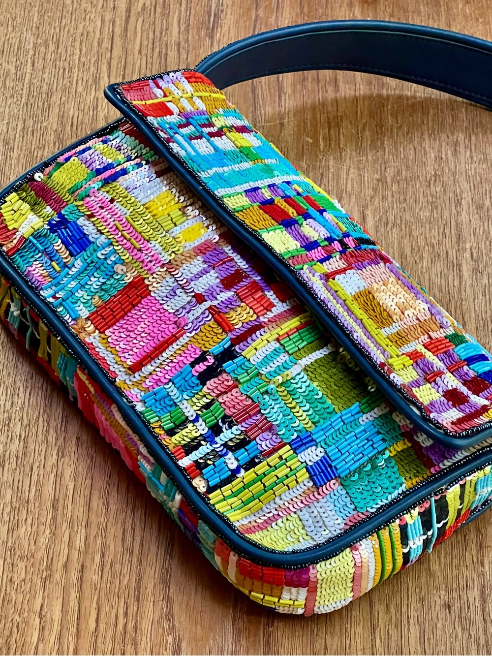 πΊπHPππΊ NWOT Staud Beaded Tommy Shoulder Bag Patchwork Plaid πRare Vintage Design - Picture 10 of 16